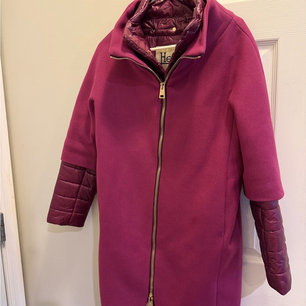 Herno magenta wool coat with removable quilted Lining